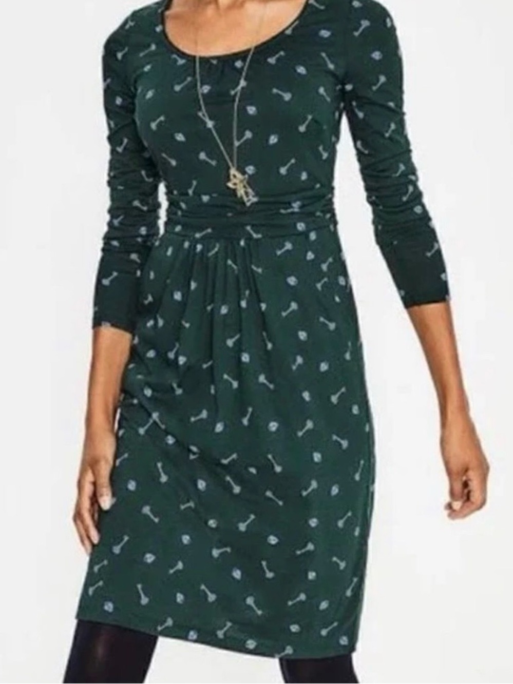 BODEN Mabel Jersey Dress in Green Lock & Key Print with Pockets UK 10R / US 6R